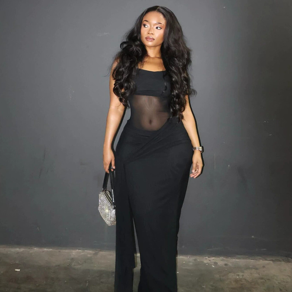 ZARA Semi Sheer Solid Color Midriff Cutout Bodycon Long Dress